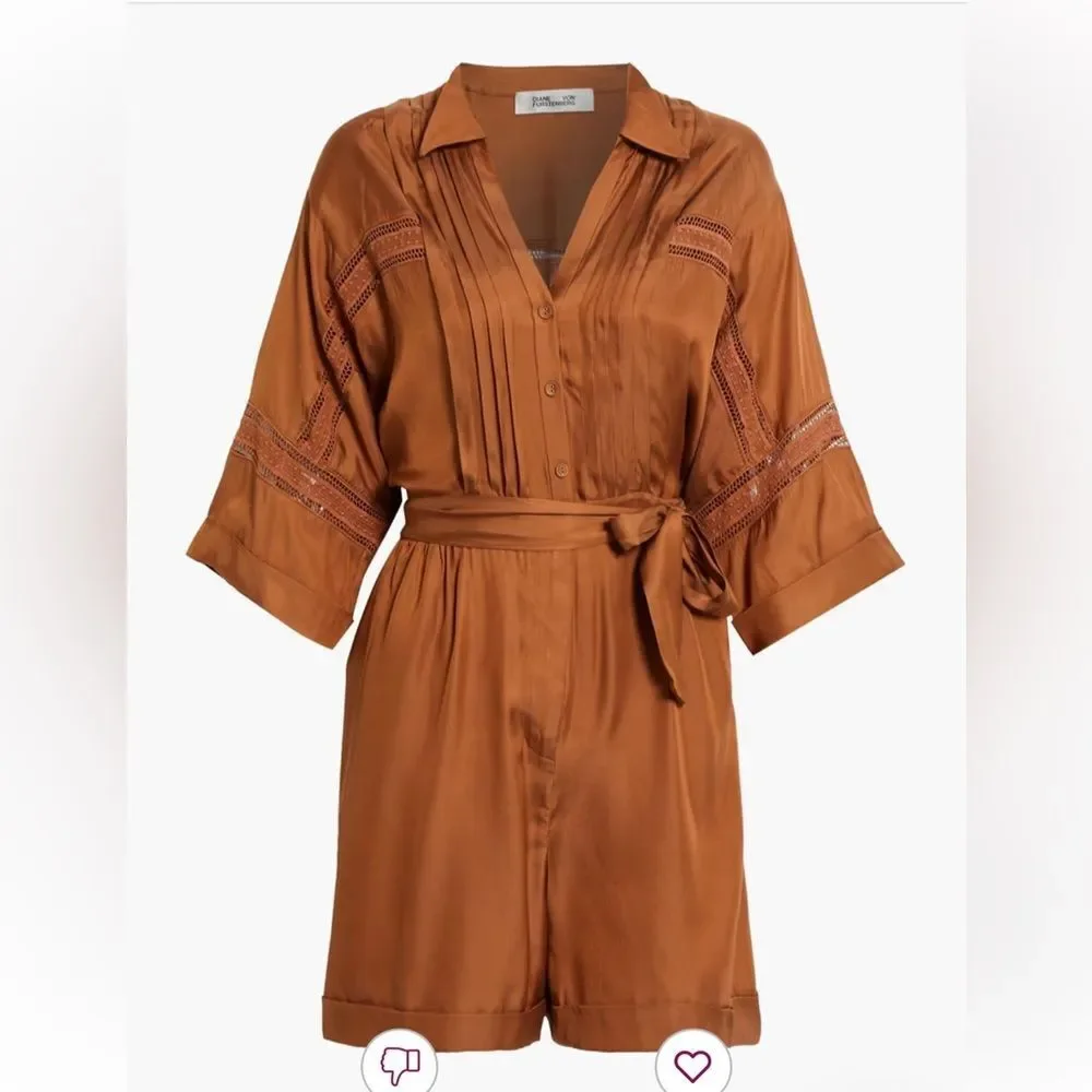Diane Von Furstenberg Bara Silk Pintuck Button Front Romper